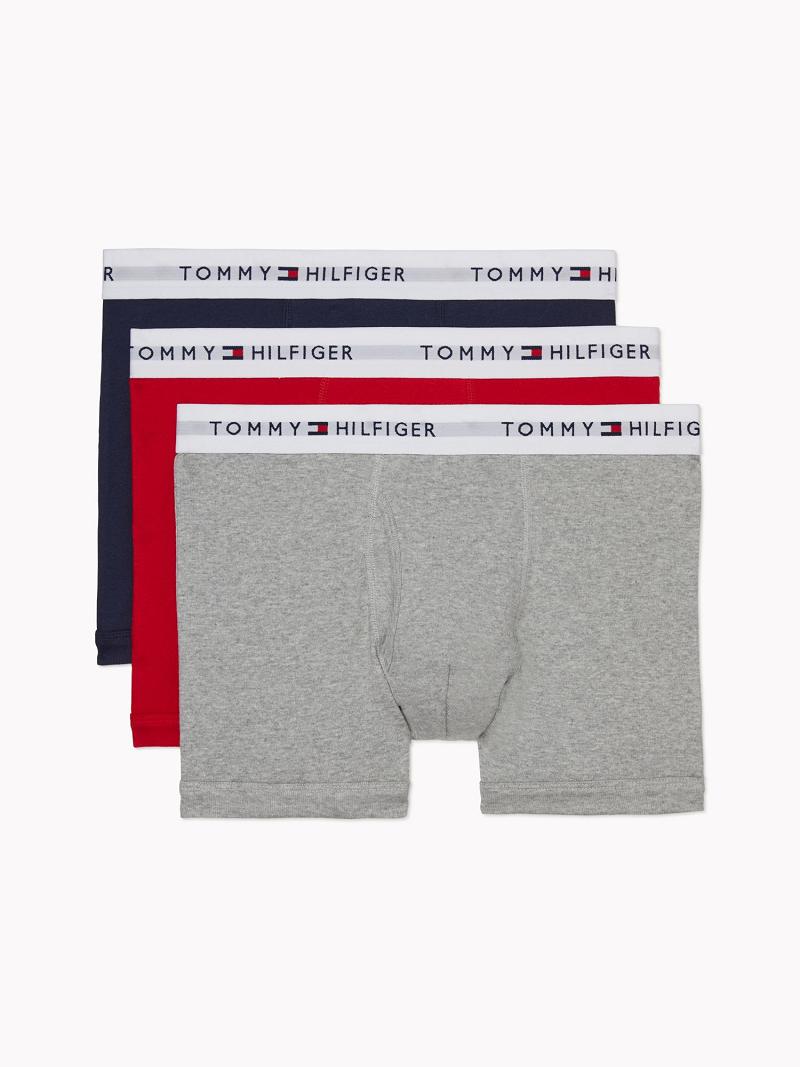 Férfi Tommy Hilfiger Pamut classics trunk 3pk Trunks Sötétkék Piros Szürke | HU 1277PJJ